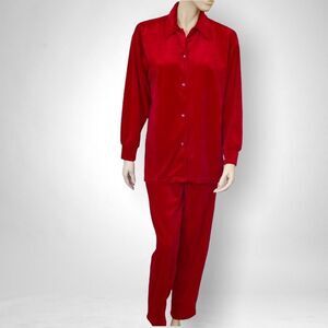 Vintage Tracksuit Set Red Velvet Loungewear Pants & Jacket Petite